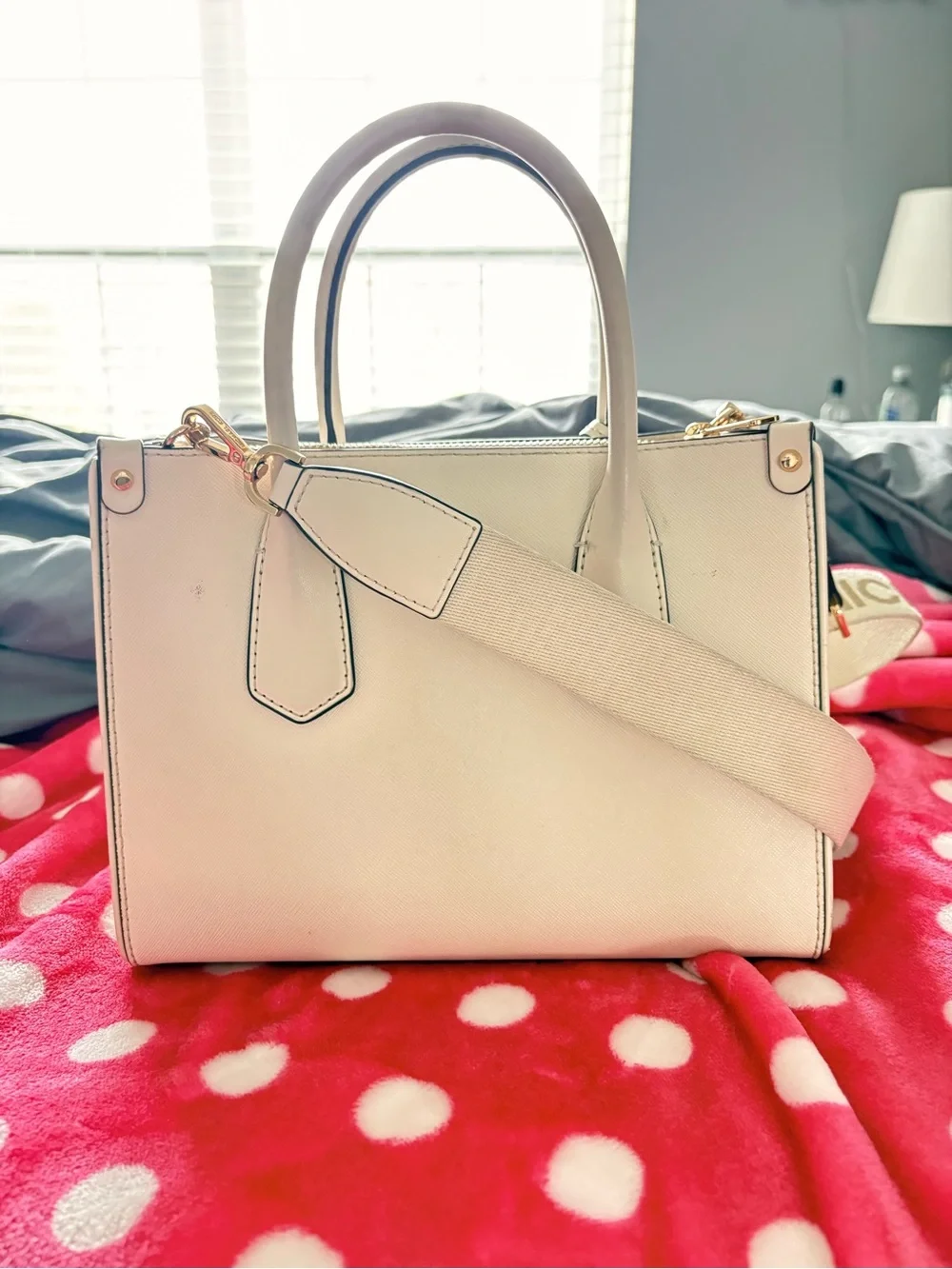 Michael Kors Cream Saffiano Satchel with Gold Hardware